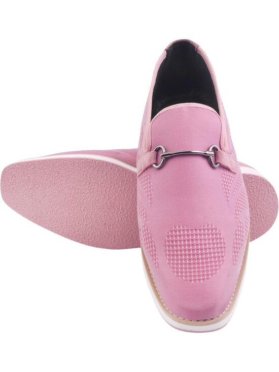 LIBERTYZENO Men\'s Pink Canvas Textile Suede Leather Loafer Tuxedo Slip On Shoes main image 5